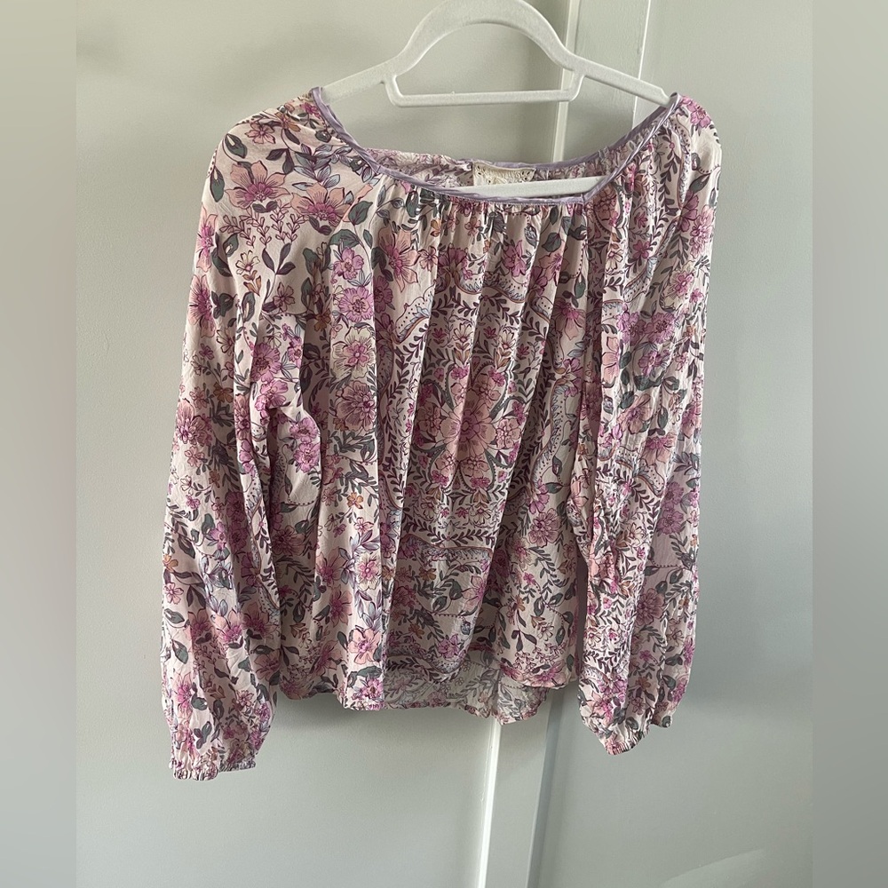 Johnny Was Pink and Purple Floral Peasant Blouse
